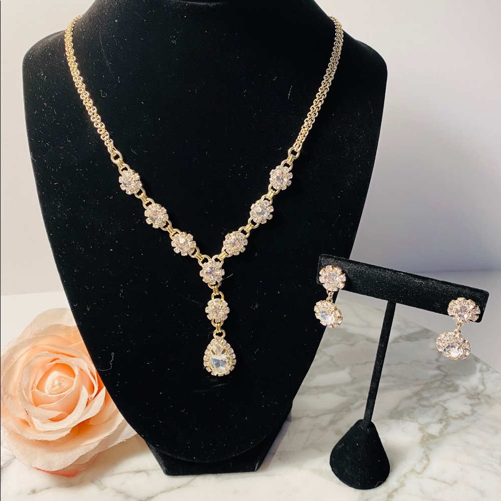 Rhinestone Teardrop Necklace and Earrings
